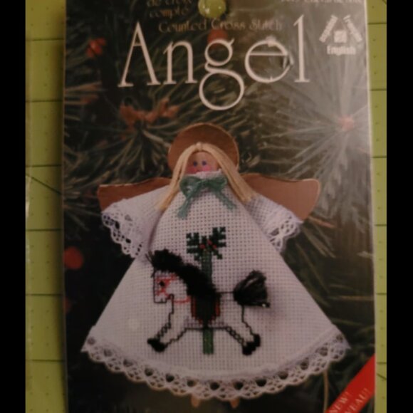 Lot of 2 Vintage Counted Cross Stitch Kits Christmas Dove & Angel Carousel Horse - Picture 4 of 4